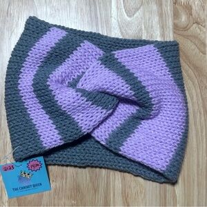 Handmade Purple & Gray Striped Knitted Earwarmer